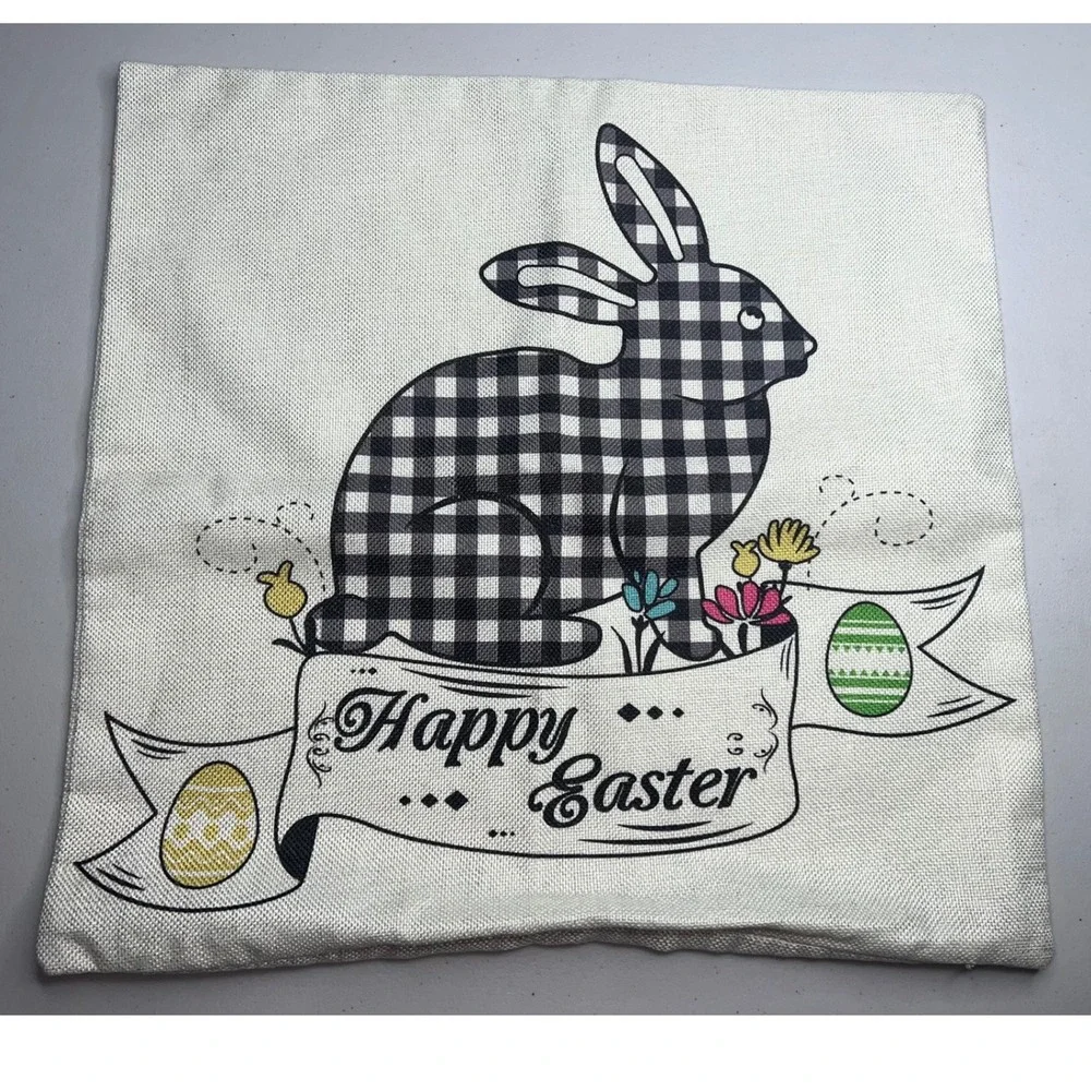 Easter Throw Pillow Cover Buffalo Plaid Bunny Carrot Truck‎ Farmhouse Decor